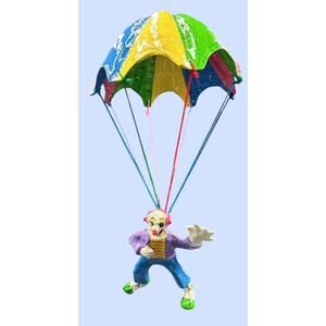 Folk Art Paper Mache Clown Parachute Dangling Colorful Kitsch Clown Vintage